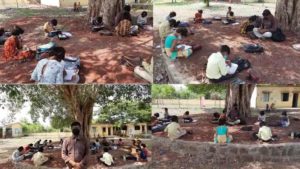 PHOTO | ना गणवेश, ना फळा, करमाळ्यात चक्क पिंपळाच्या झाडाखाली भरते शाळा